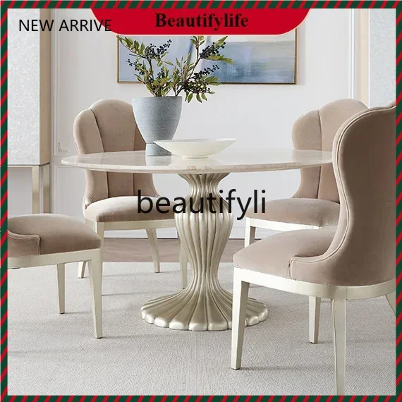 

KK32 American simple all-solid wood round dining table 1.3 meters oval extension 1 table 6 chairs combination rural