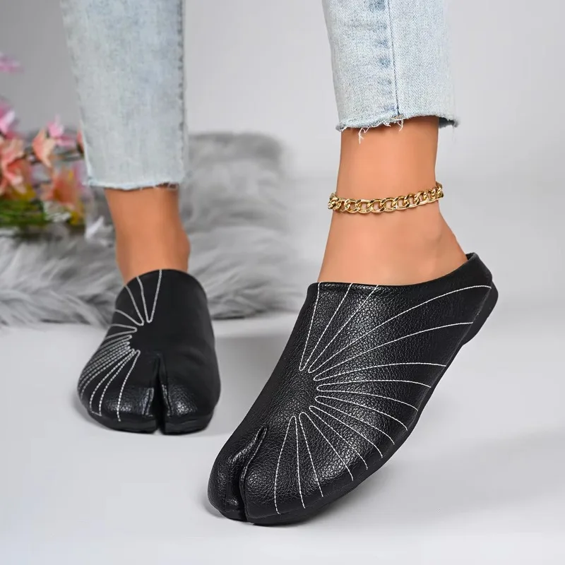 Leather Round Toe Slides Comfy Mules Femmes Clog Sandals Pettitoes Flipflops Summer Split Toe Shoes Woman Ninja Tabi Slippers