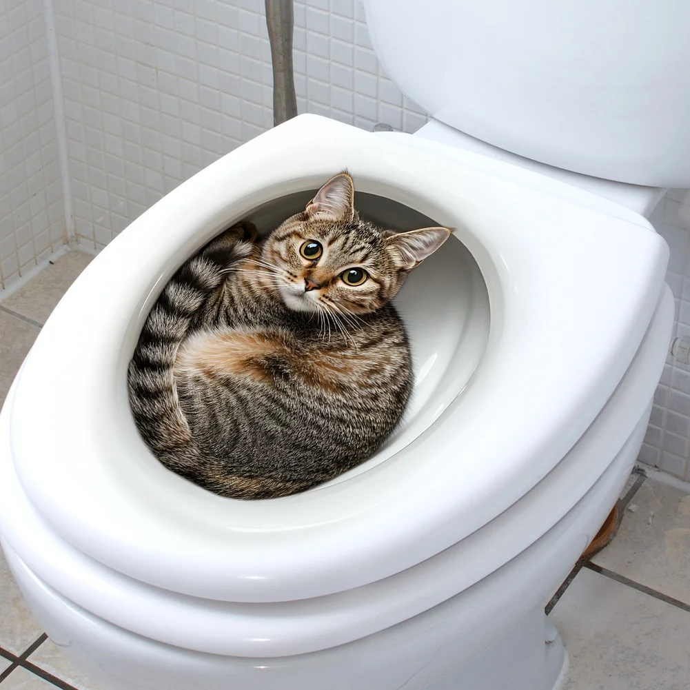 Cat Hole Simulation Sticker for Toilet Waterproof PVC Cartoon Bathroom Decoration 24.5x28.5cm and 30x30cm Sizes