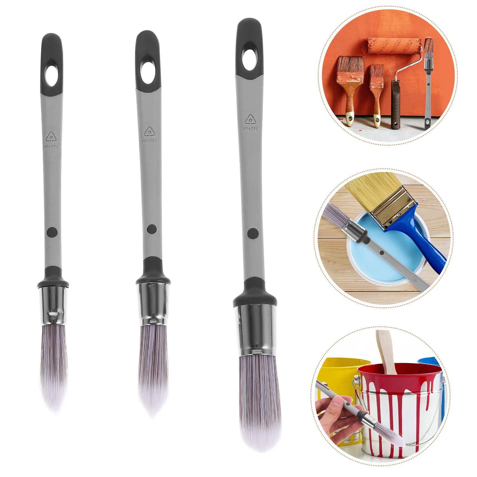 3Pcs Oil Paint Brushes Soft Bristle Paint Brush Portable Reusable Painting Brushes for Wall Corner Furniture Art Painting