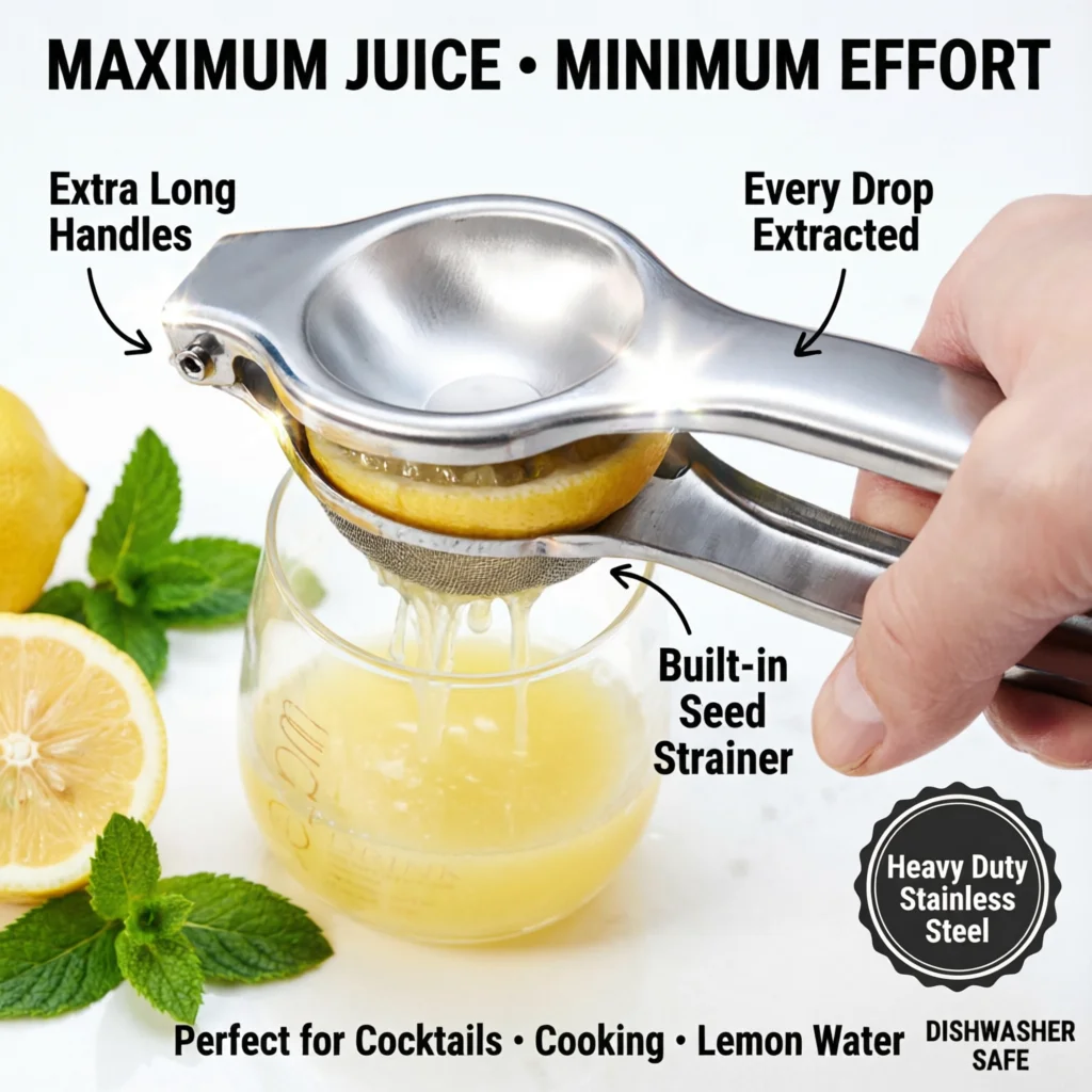 

Heavy Duty Lemon Squeezer - Premium Stainless Steel Citrus Press Juicer | Extracts Maximum Juice with Minimal Effort |