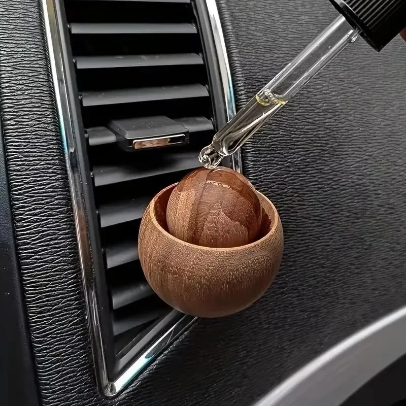 Wooden Car Vent Clip Diffuser Round Ball Essential Oil Aroma Air Freshener Auto Interior Aromatherapy Decoration