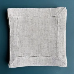 6 Pieces Hemstitch Cocktail Napkin in natural color White Color Cocktail napkins 20cm