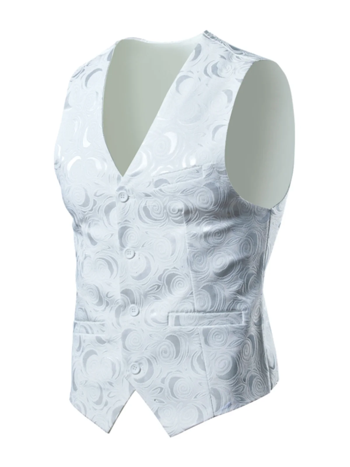 

New 2025 Men's Busin Casual Top V-ne Floral Print Performance Jaet Single Button Decorated Polyester Fiber Spring Wear