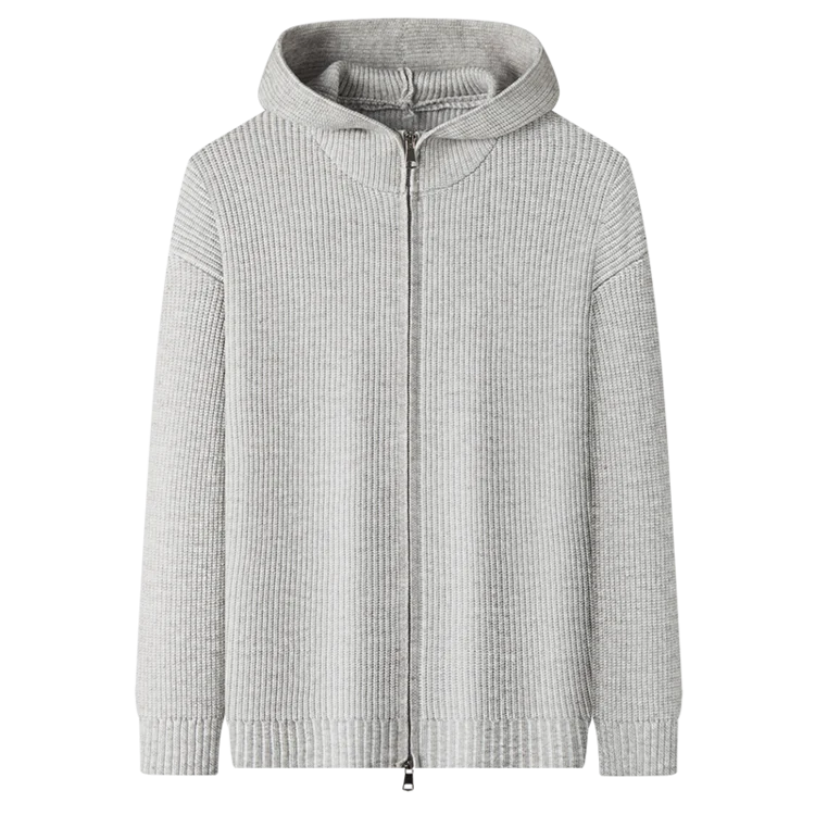 Herren-Strickjacke mit Kapuze und Reißverschluss, lässiger, locker geschnittener Pullover im Old-Money-Stil – Detail 23