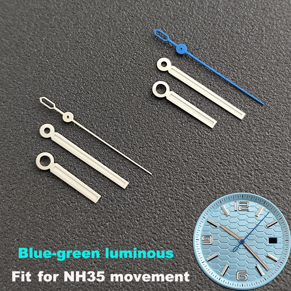 Lancette luminose blu verdi compatibili con il movimento NH35NH36, quadrante NH35, orologio lancette blu argento/argento, parti di ricambio