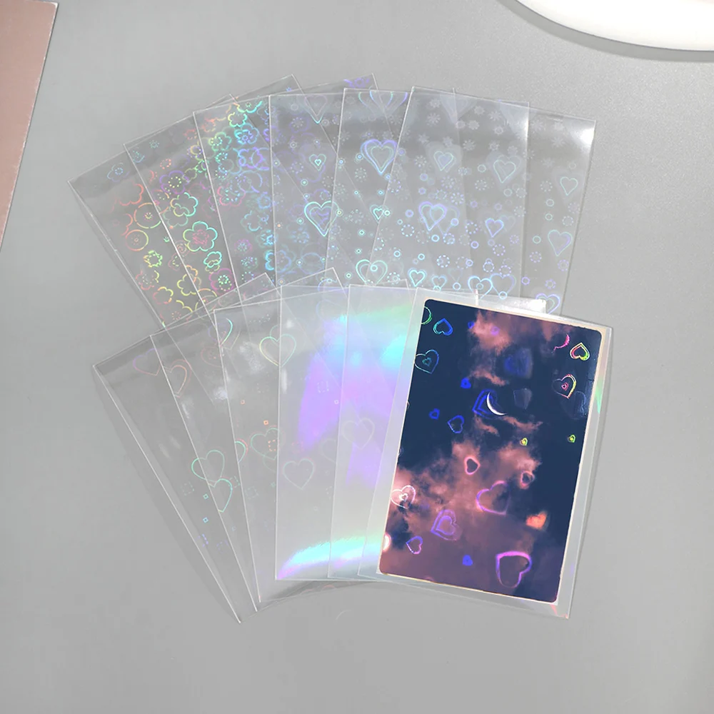 50PCS Laser Holographic Card Sleeve Transparent Photo Protective Case Flat Mouth Idol Photocard Holder Card Packaging Supplies