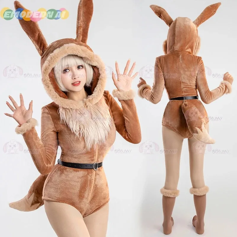 

Аниме Eevee Косплей Костюм Женский Сексуальный Фланелевой Боди с Капюшоном Носки Костюм Банни Девушка Милый Мультфильм Плюшевые Пижамы Комбинезон Униформа