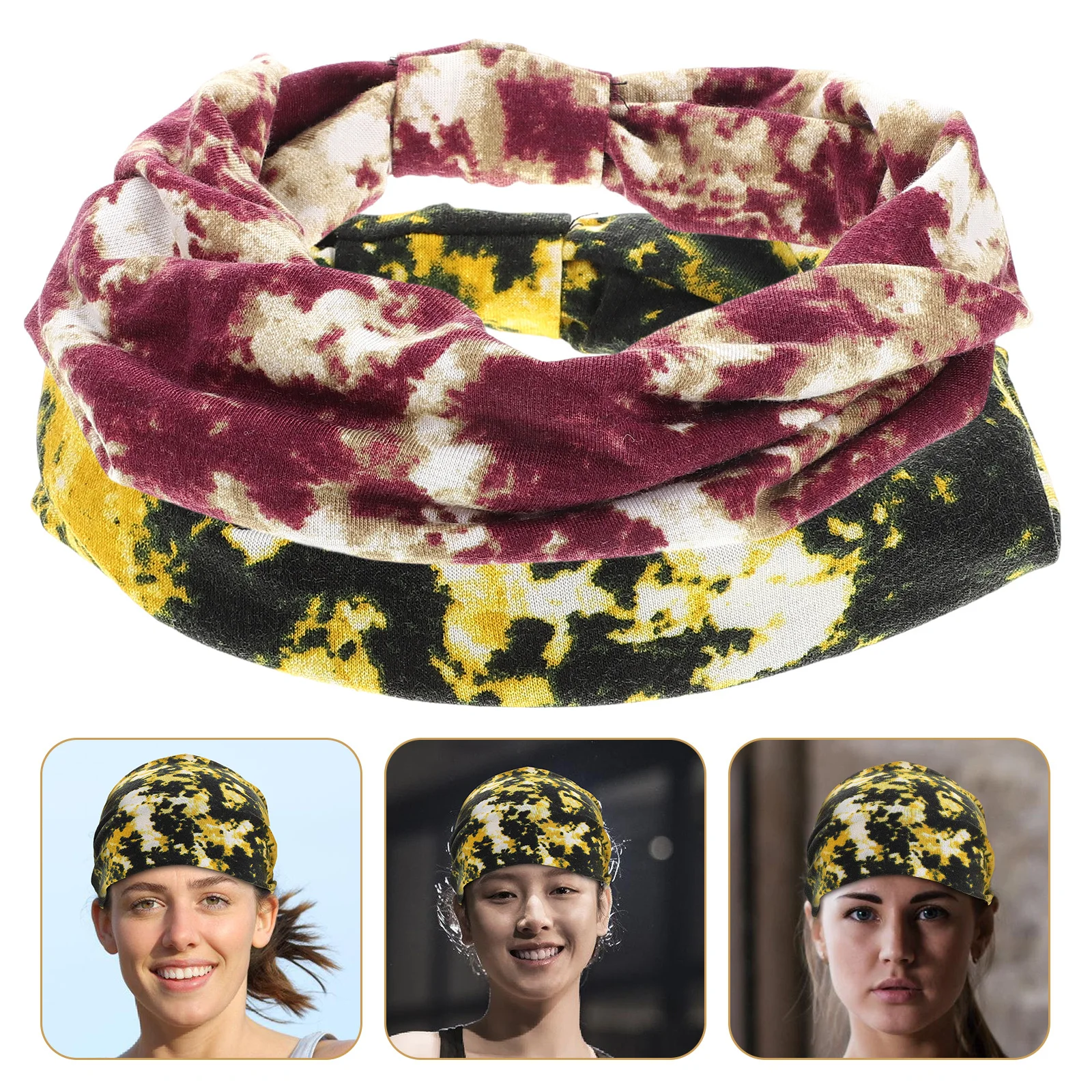 

2Pcs Yoga Headbands Tie Dye Sweat Bands Non Slip Elastic Sports Head Wraps for Running Workout Hair Accessories