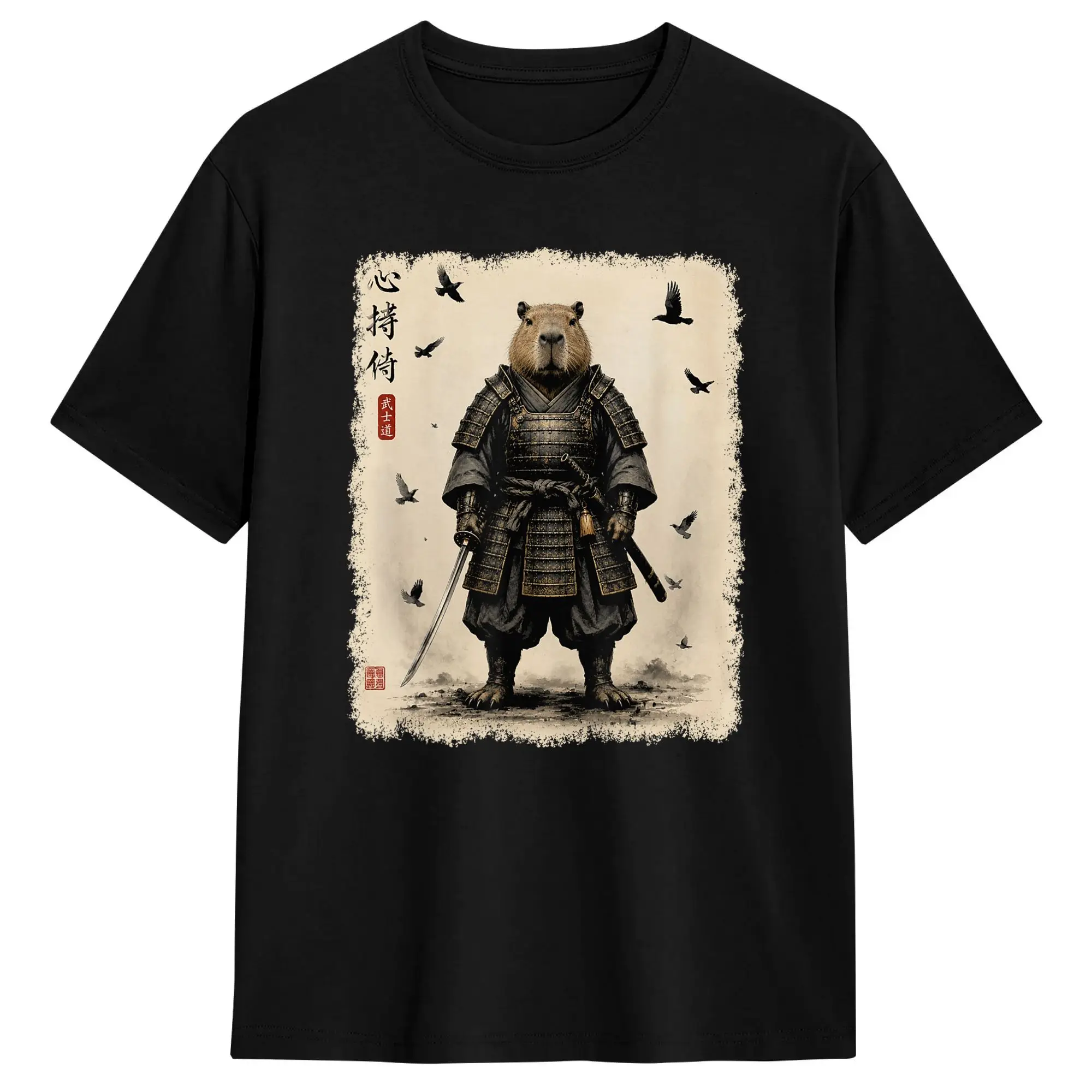 Samurai Capybara Japanese Anime T-Shirt Man  Y2K Casual T Shirts Beach Crewneck Harajuku Tee Shirt Wholesale Oversized Tops