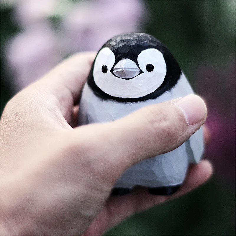 Penguin baby pure handmade wood carving creative ornaments household goods to send friends