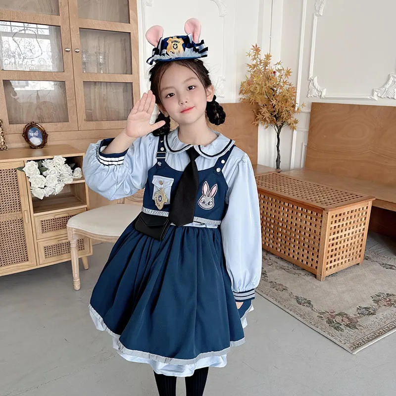 

Kids Halloween Costume Cosplay Rabbit Police Dress Long Sleeve Shirt for Baby Girls 2-10 Years Birthday Christmas Party Dress