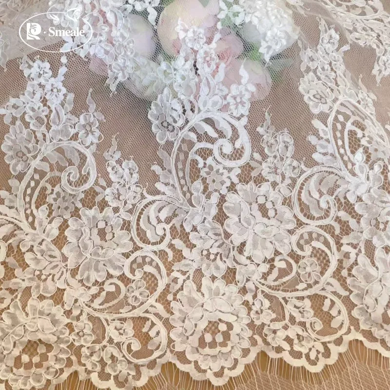 

300CM X 61CM.Cord Embroidery Eyelash Lace Trimming. Large Flower Lace Fabric.Couture Bride Wedding DIY Sewing Accessories