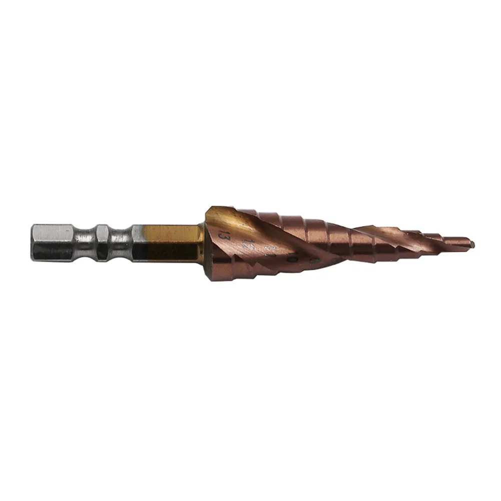 1pc HSS-Co M35 Cobalt Step Drill Bit Double Edged Spiral Groove Ladder Drill Hole-Cutter 3-13mm/1/4Inch Hex Metal Drill Bit Tool