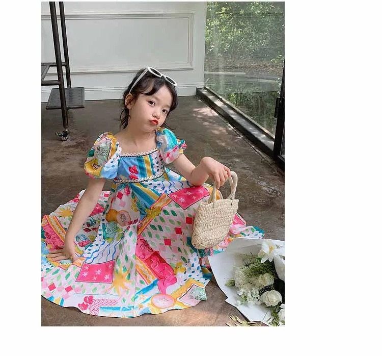 Girls Casual Dresses Graphic Printing Lace Dress Flower Girl Dresses for Weddings 3 To 7 Years Kids Clothes for Girls