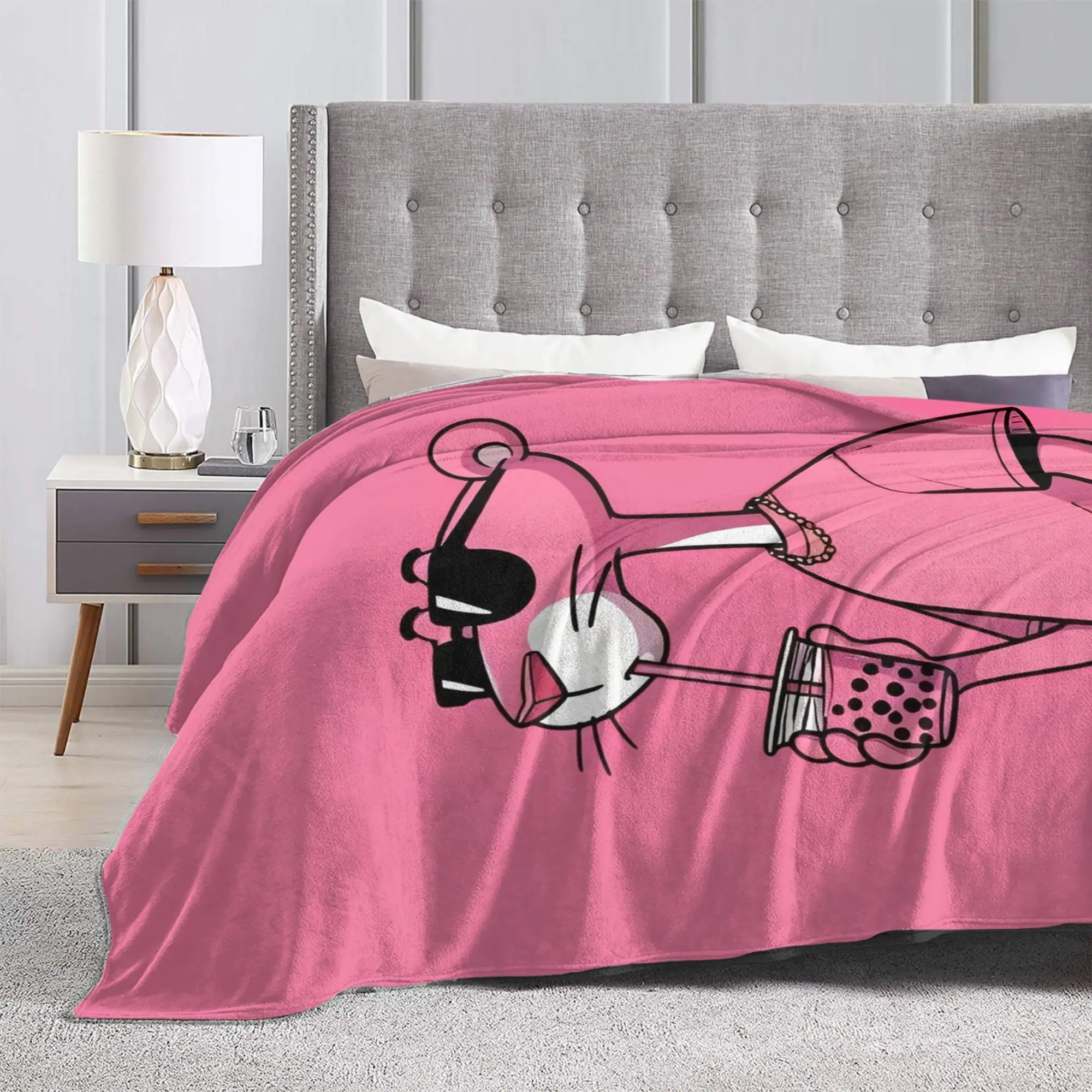 P-Pink P-Panther شرب مشروب بطانية الصوف مضحك لينة رمي بطانية للمنزل مطعم الخريف/الشتاء ،