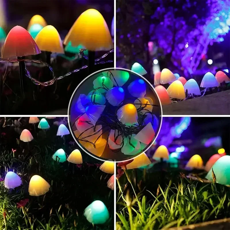 Cogumelo luzes solares ao ar livre inserção à terra cogumelo led pequenas luzes coloridas ajustável à prova dwaterproof água gramado cogumelo luzes de fadas