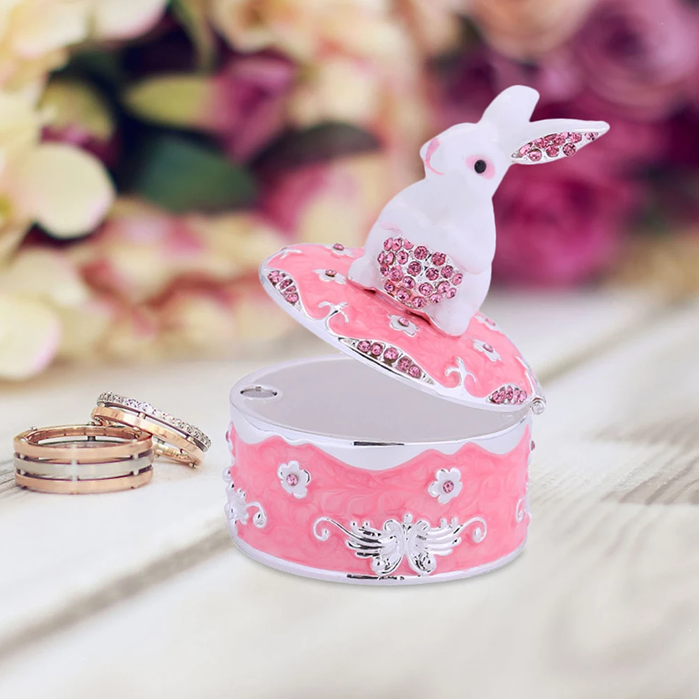 

Rhinestone Bunny Jewelry Enamel Trinket Box Small Storage Organizer Ring Holder Wedding Gift Beads Container Decorative Box