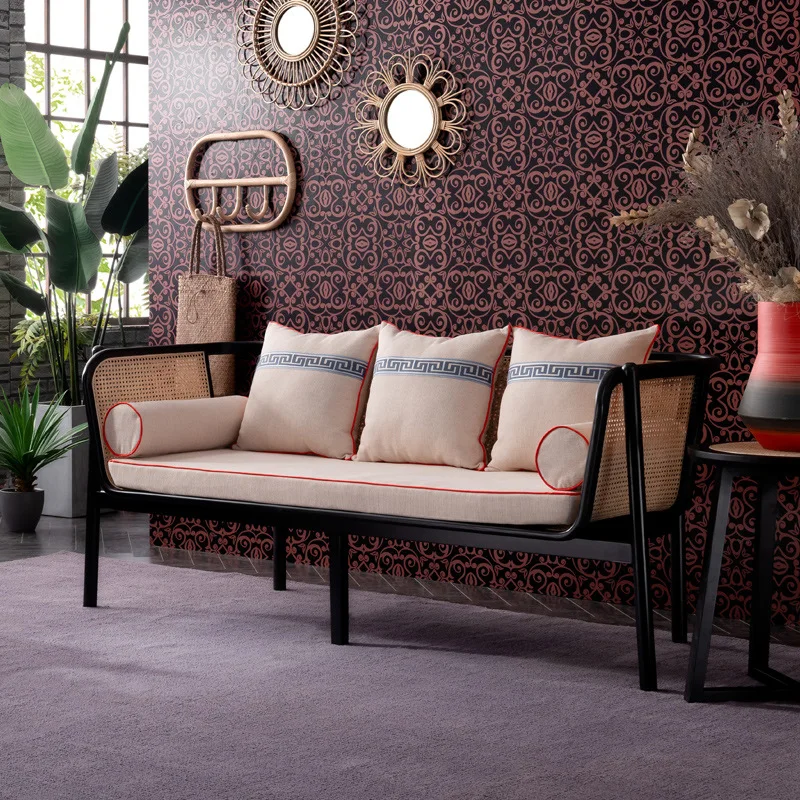 

Wabi sandy wind rattan sofa combination Nordic home living room solid wood backrest leisure recliner bed and breakfast balcony