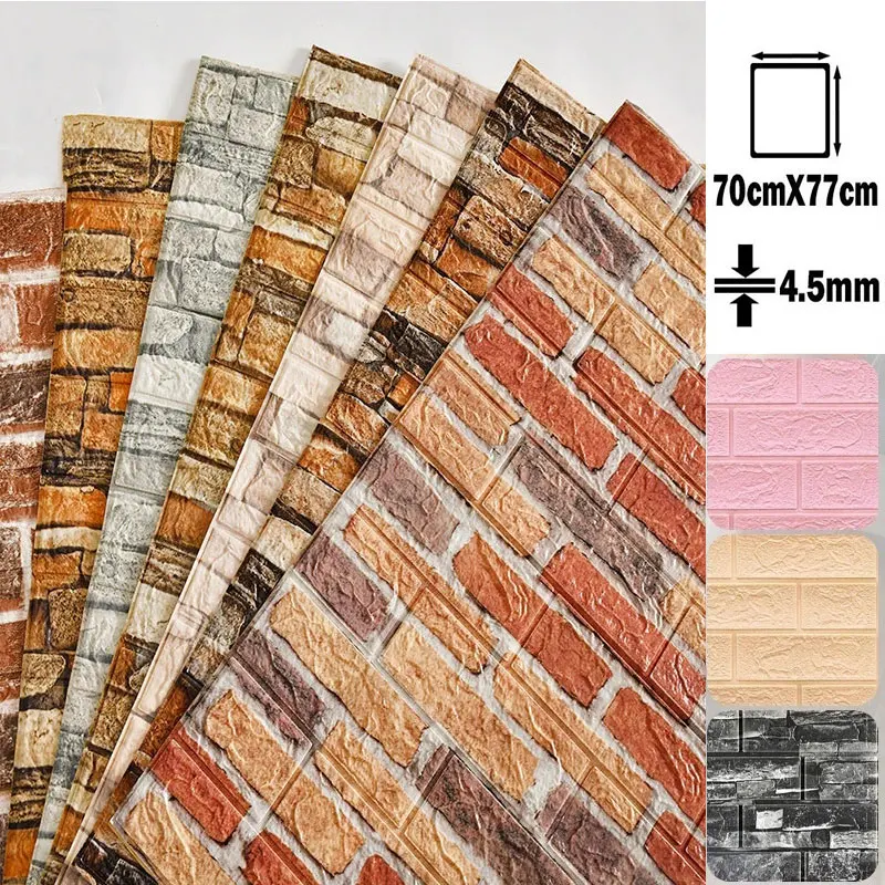 

2026 10Pcs 3D Wall Sticker Self Adhesive Panel Living Room Background Brick Waterproof Wallpapers Mural Bedroom DIY Decorative