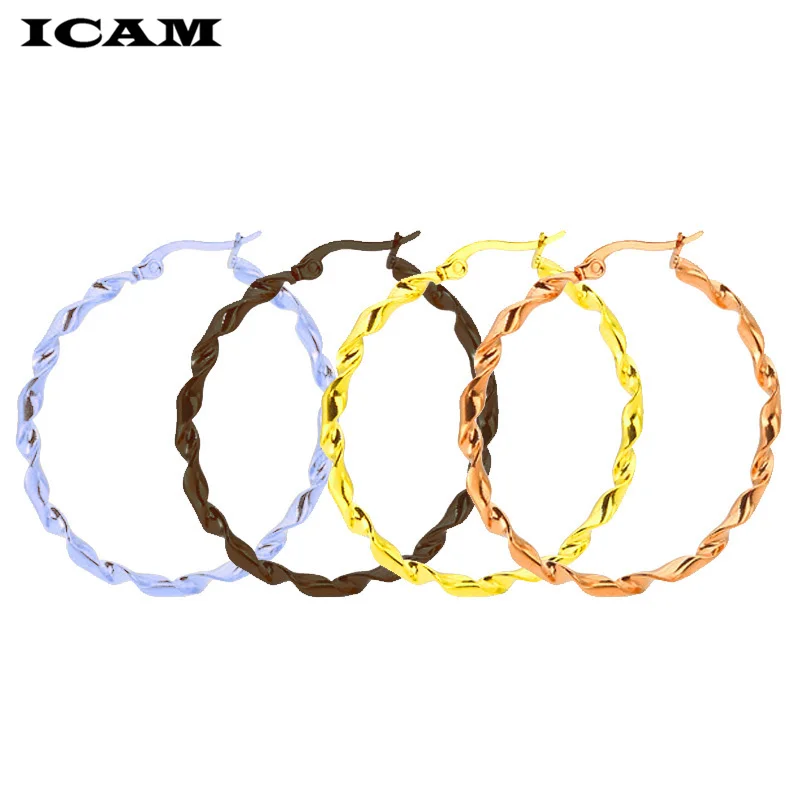 ICAM New Sliver Gold Rose Gold Color Big Hoop Earrings Hoops Bohemian Earrings Circle Hoop Earrings For Women Party Jewelry