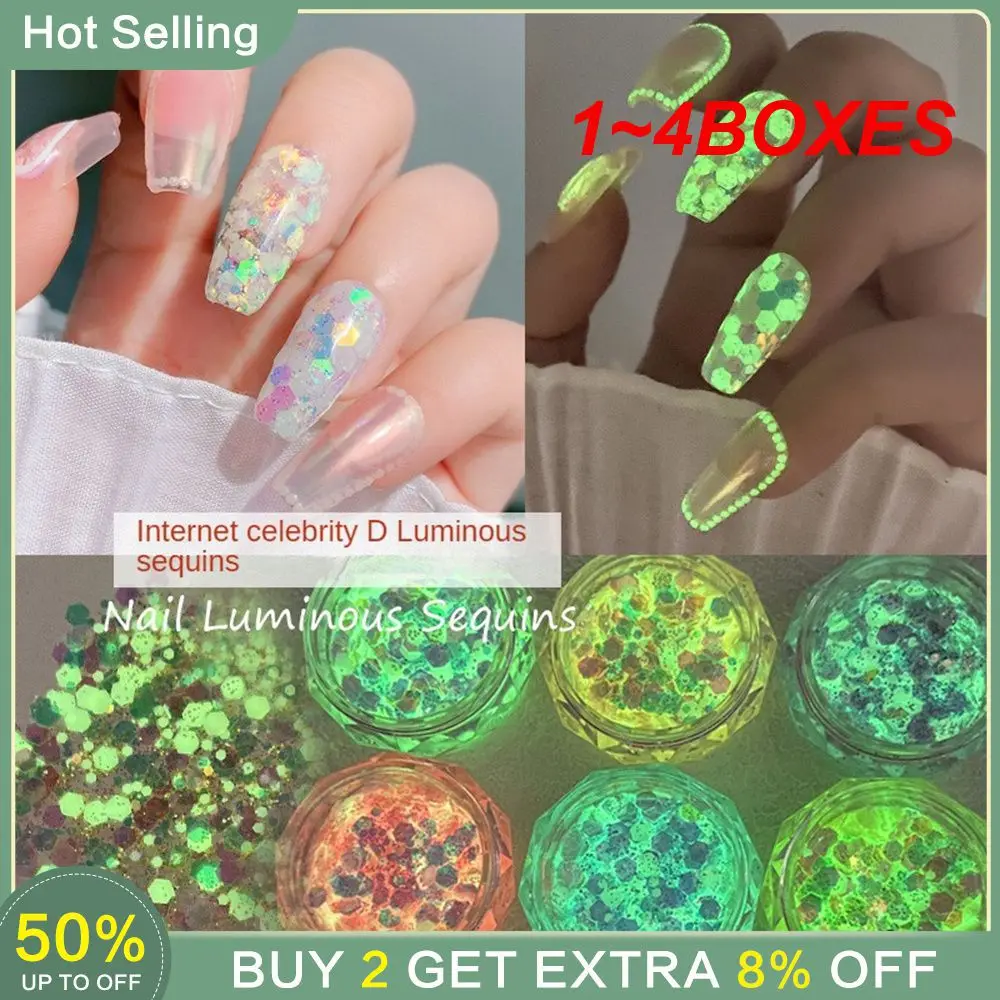 1~4BOXES Nail Art Patch Unique Decorative Glow In The Dark Nail Design Burst Sequins Nail Supplies Demand Color Glitter