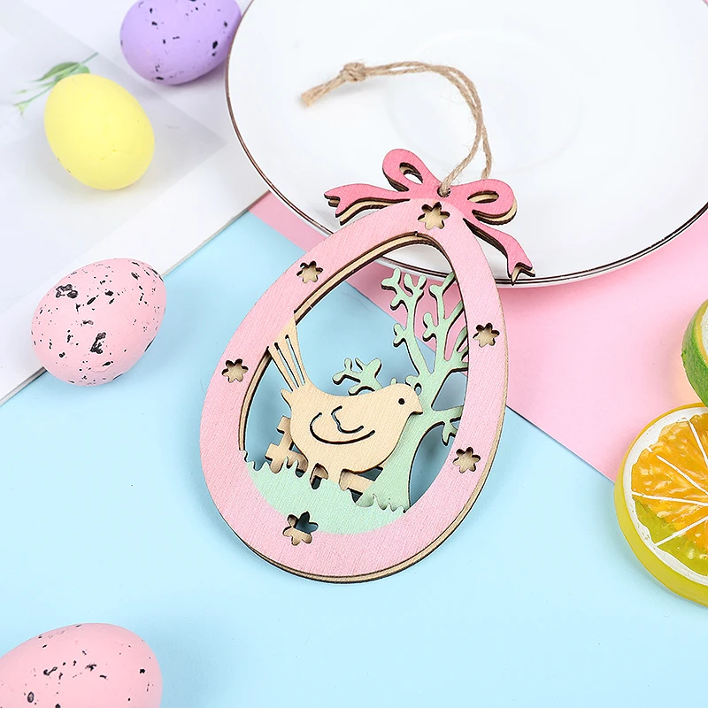 1/3Pc Easter Wooden Bunny Pendant Egg Rabbit Hollow Hanging Wood Slices Ornament Spring Easter Kids Favors Gift Home Party Decor