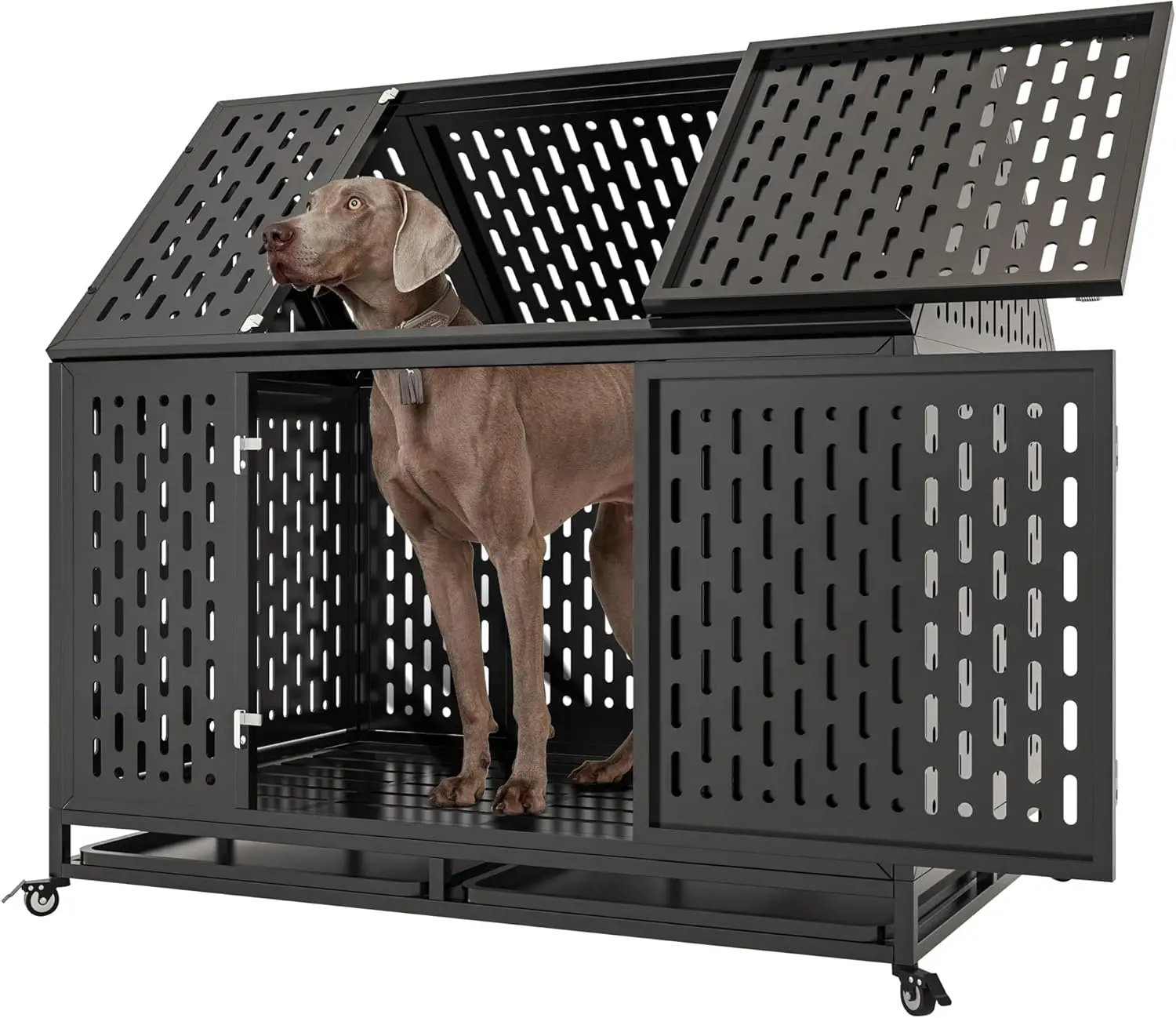 

45 inch Heavy Duty Dog Crate with Locking Latch, Large Dog Cage for Large Dogs, Metal Dog Crate for High Anxiety Dogs