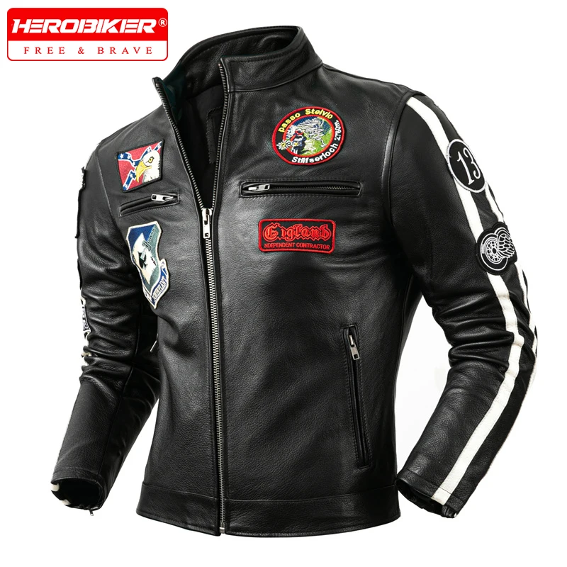 

Мотоциклетная куртка Верхний слой из коровьей кожи Мужская молодежная приталенная кожаная куртка с воротником-стойкой Осенняя мотоциклетная куртка