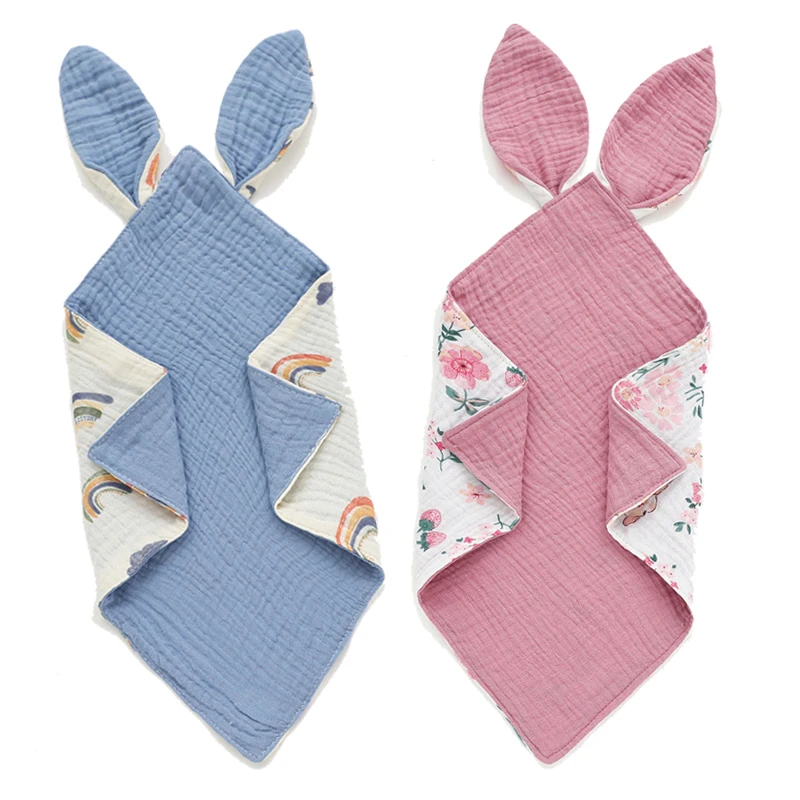 Bavoirs en mousseline pour nouveau-né, tissu pour roter, couette en coton, dessin animé, serviettes pour nourrissons, pour dormir, oreilles de lapin, accessoires pour bébés 1 Bavoirs en mousseline pour nouveau-né, tissu pour roter, couette en coton, dessin animé, serviettes pour nourrissons, pour dormir, oreilles de lapin, accessoires pour bébés 1