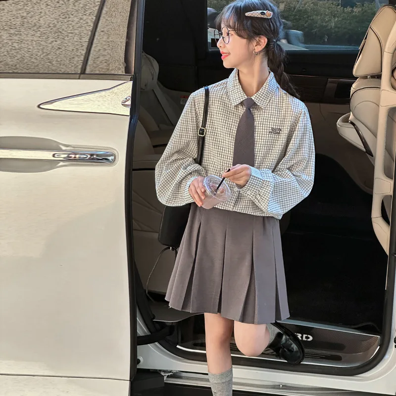 

Girls' College Style Outfit2026New Spring Fashion for Older ChildrenJKShirt and pleated skirt stylish two-piece set