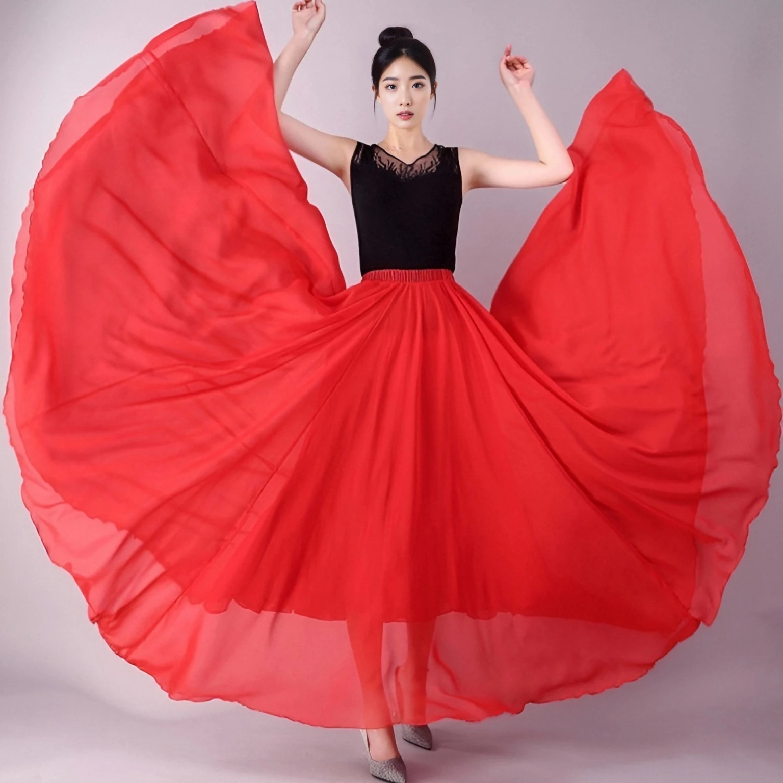 Mulheres 720 cigano dupla camada saias longas chiffon ballet dança do ventre boêmio prática de dança profissional palco desempenho vestido