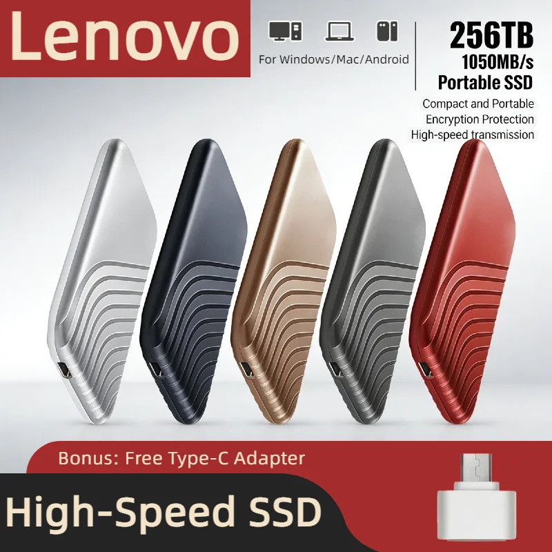 

Портативный жесткий диск Lenovo 16 ТБ 8 ТБ 4 ТБ 2 ТБ SSD USB 3.1 Type-C, высокоскоростное устройство хранения данных для ноутбуков, Mac, игр, редактирования видео