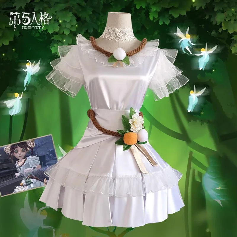 

Game Identity V Waiting For Wind Gardener Emma Woods Cosplay Costume Cute Summer White Dress With Hat Halloween Party Uniforms