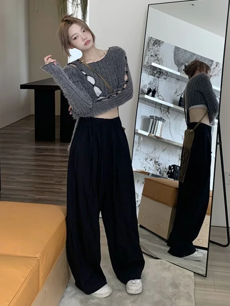 Pantaloni da donna elastici a vita alta stile giapponese unisex retrò studente primavera Harajuku baggy dritto streetwear solido Mujer fidanzato