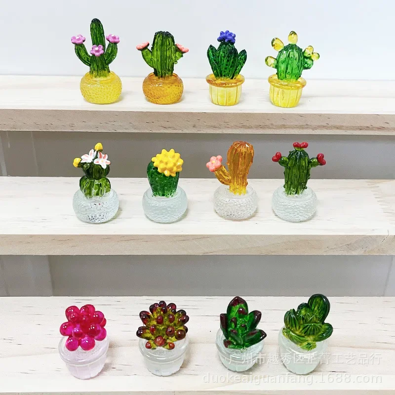 Mini Cactus Figurines Ornaments Cactus Bonsai Decor Micro Landscape Decor Plant Bonsai Potted Succulent Statue Desktop Ornaments