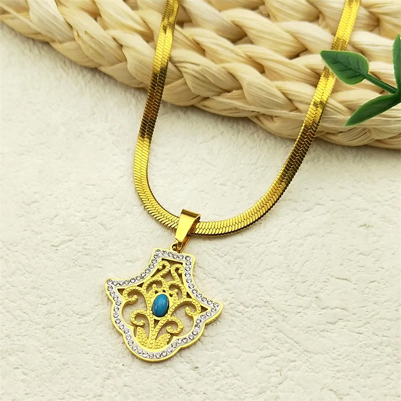 

Classic Stainless Steel Tree of Life Necklace for Women Girls Gold Color Turquoise Zircon Snake Choker Jewelry collarZZZ1016