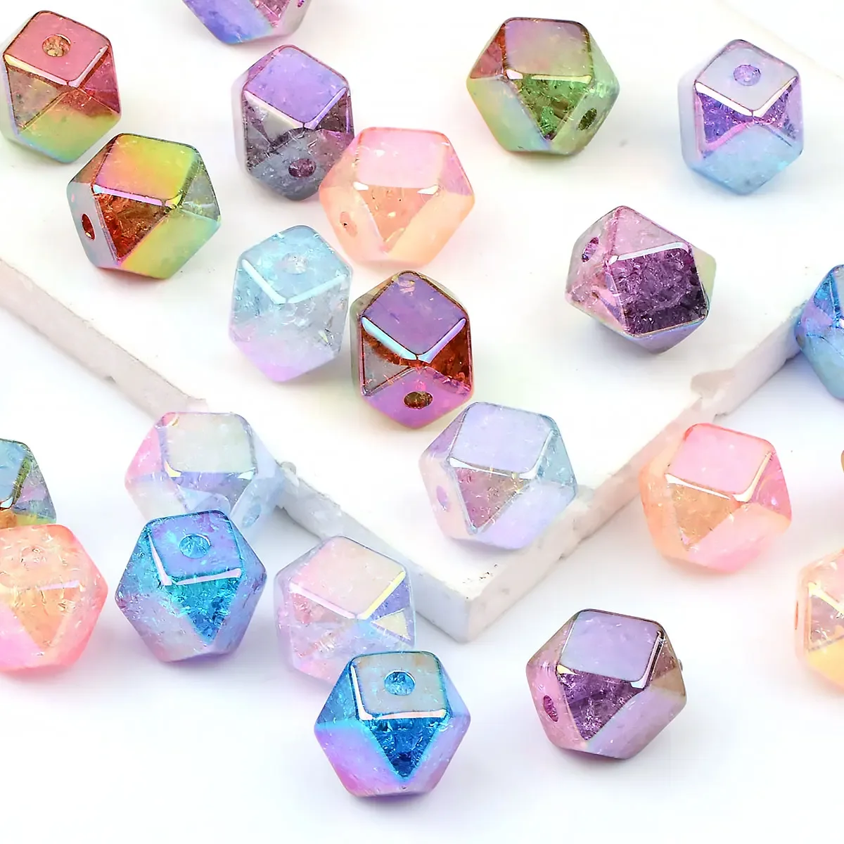 10pcs 1.6cm Random Color Mix Polygon Cracked Acrylic Beads For Jewelry Making Charms Bracelet Necklace DIY Beads Accessories