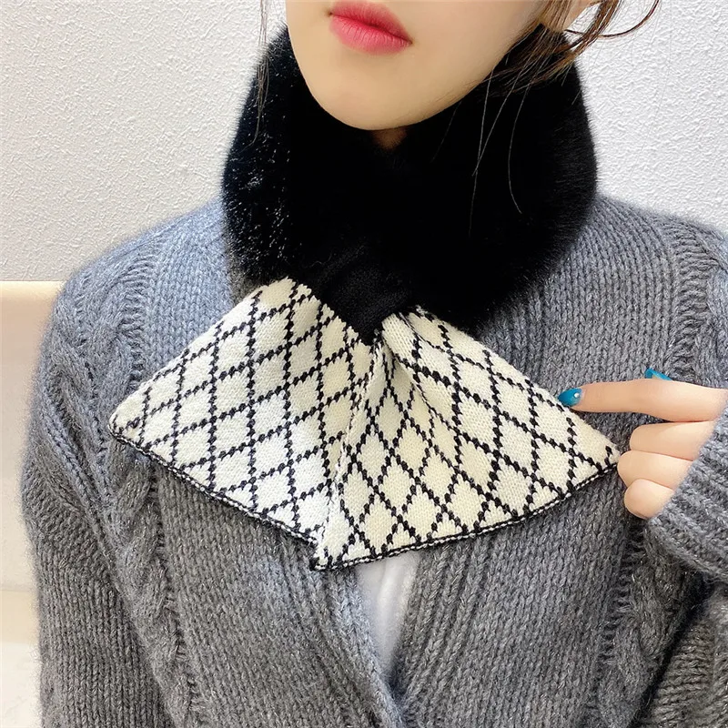 Winter Warm Faux Fur Scarf Plush Neckerchief for Women Neck Protection Warmer Scarves Wraps Overcoat Sweater Detachable Collars