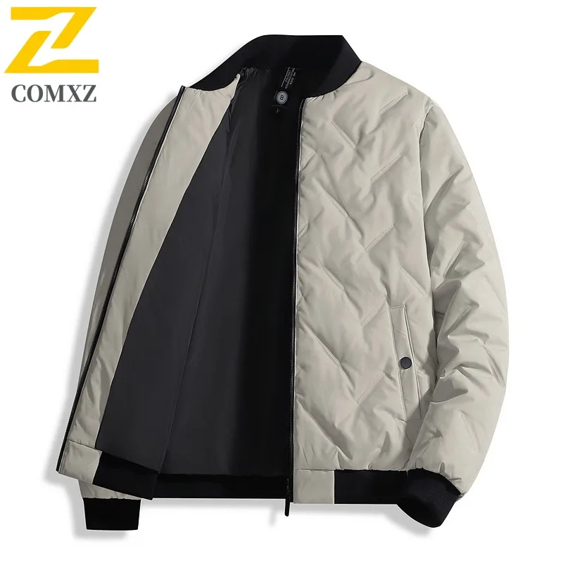 سترة مبطنة للرجال من COMXZ بياقة بيسبول للعمل في الهواء الطلق سترة مقاومة للبرودة للأعمال مريحة وخفيفة الوزن معطف شتوي من القطن