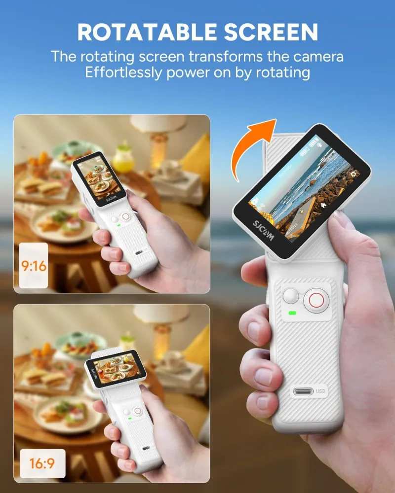 Nuova Videocamera d'Azione Tascabile SJCAM C400 Bianca, Videocamera per Vlogging e Streaming Live su YouTube