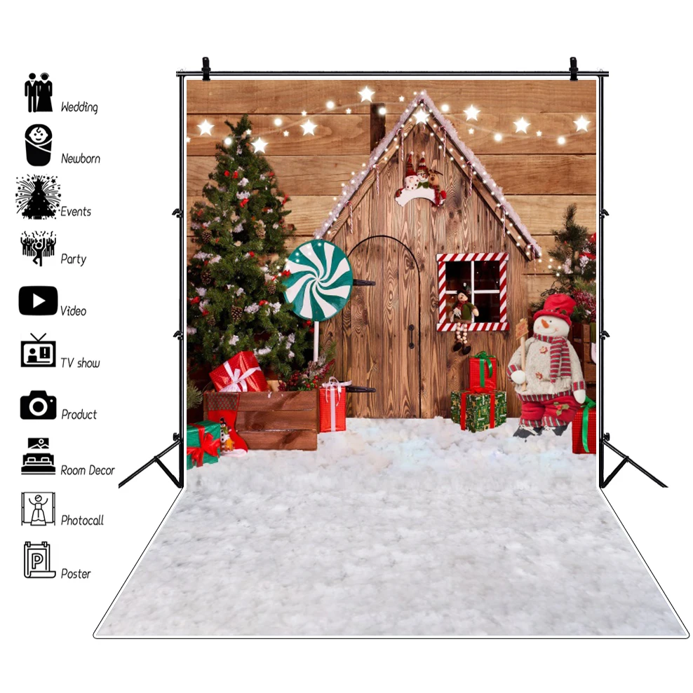 2024 Christmas Backdrop for Photography Xmas Tree Gifts Santa Fireplace Winter Snow Family Party Baby Photocall Background Decor