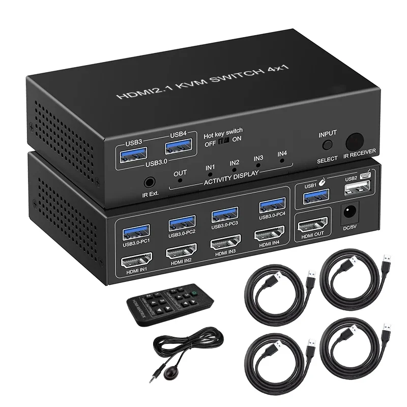 4x1 KVM Switcher 4 In 1 Out Audio Video Converter 8K 60hz 4K 120hz 1080p 240Hz For PC Laptop Windows&macs To TV Projector