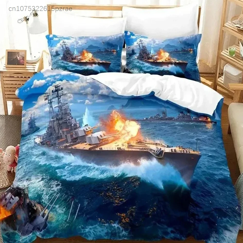 3D Print Game World Of Warships Bedding Set Duvet Cover Bed Set Quilt Cover Pillowcase Comforter King Queen Size Boys Adult