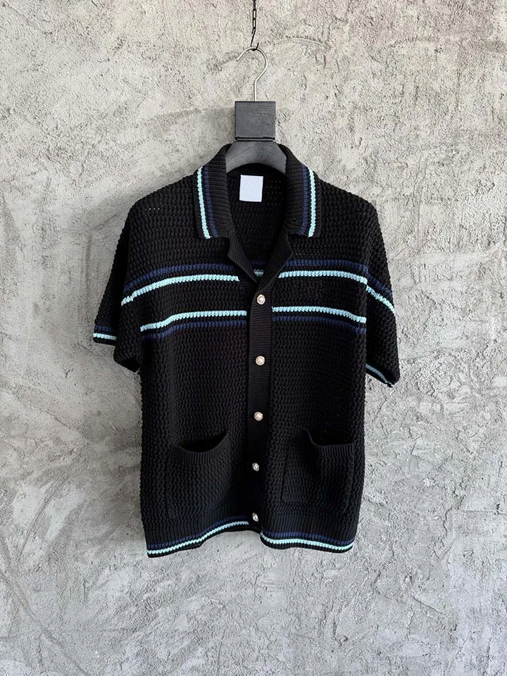 

Комплекты вязаных свитеров из хлопка с коротким рукавом в полоску, с нашивкой Red Sign, унисекс, коллекция 2026ss Casinoblank Paris, на заказ