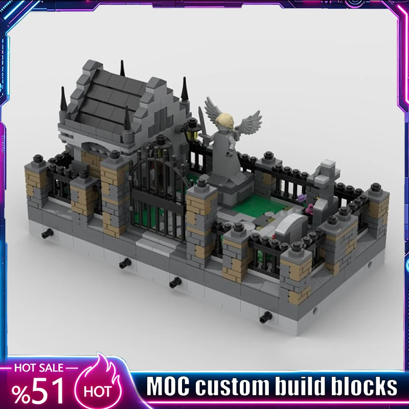 871-pieces-moc-modele-de-scene-de-cimetiere-medieval-mini-modulaire-avec-statue-d'ange-blocs-creatifs-diy-puzzle-a-assembler-cadeau-d'halloween