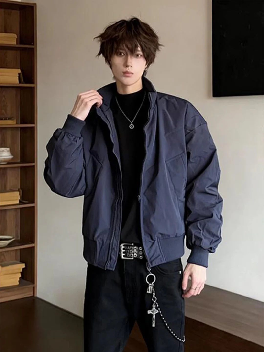 

Men's ort Flight Jaet down Winter Coat Warmth American Sle Stand Collar Workwear Cotton Clothes Blue Color Warmth