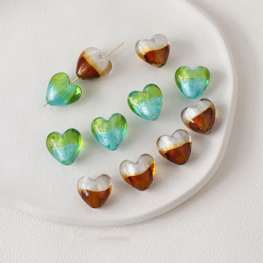 

6PCS Two Color Glaze Glass Silver Foil Heart Beads Bracelet Jewelry DIY Making Supplies Accessories