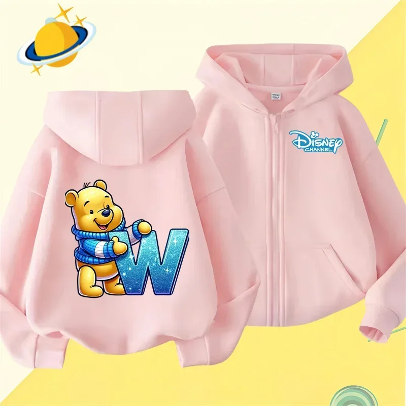 Winnie the Pooh New pin zipper hoodie Boys Girls sweatshirt Autumn and winter long sleeve Harajuku jumper Disney casual hoodie