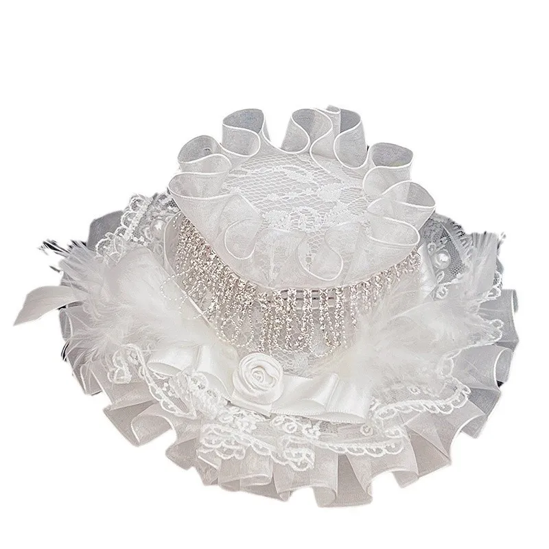 

Цилиндр с цветком Лолиты, милые кружевные аксессуары в стиле Лолиты со стразами, шляпа, знаменитая шляпа на день рождения в британском стиле